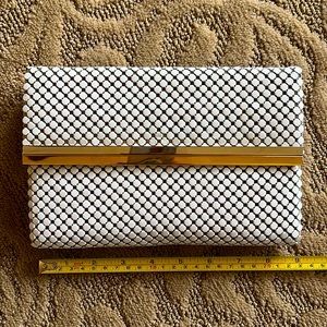 Whiting & Davis white mesh purse with silver &  gold detail & detachable strap.